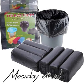 Set 3 cuộn túi đựng rác tự phân hủy màu đen kích thước lớn 55*65 cm