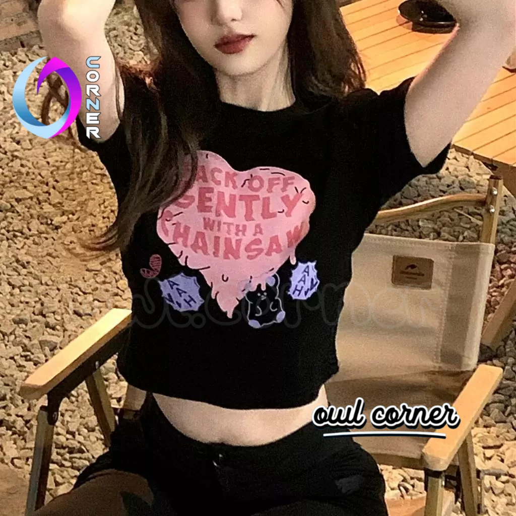 Áo Croptop Ôm Body GENTLY Tay Ngắn Cổ Tròn, Áo Thun Chất Borip Kiểu In Họa Tiết Thời Trang Hàn Quốc OWL CORNER