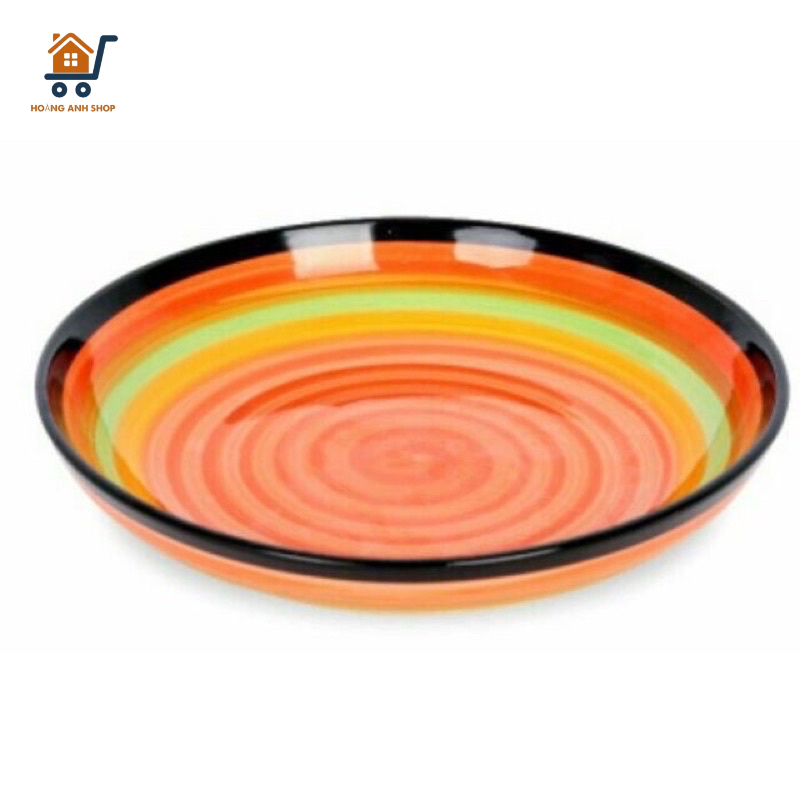 Set 2 Đĩa Sứ Sâu Lòng Hoạ Tiết Cầu Vồng 23cm - Dĩa Đựng Thức Ăn, Trái Cây - Tráng Men Cao Cấp