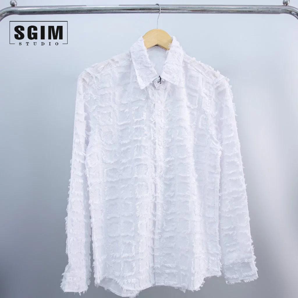 Sơ mi tuarua dài tay Hàn Quốc, sơ mi cotton hoạ tiết caro vân sợi trend 2023 | Sgimstudio