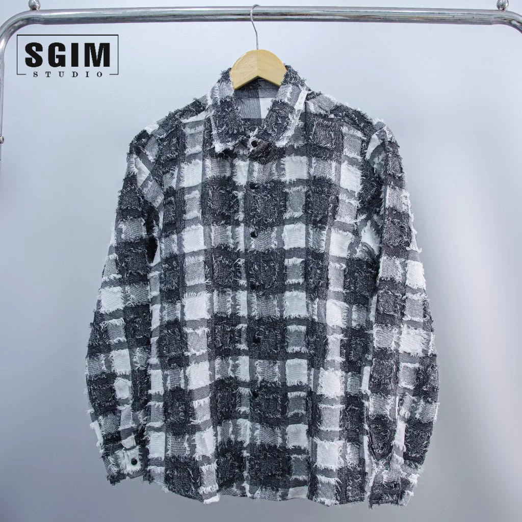 Sơ mi tuarua dài tay Hàn Quốc, sơ mi cotton hoạ tiết caro vân sợi trend 2023 | Sgimstudio