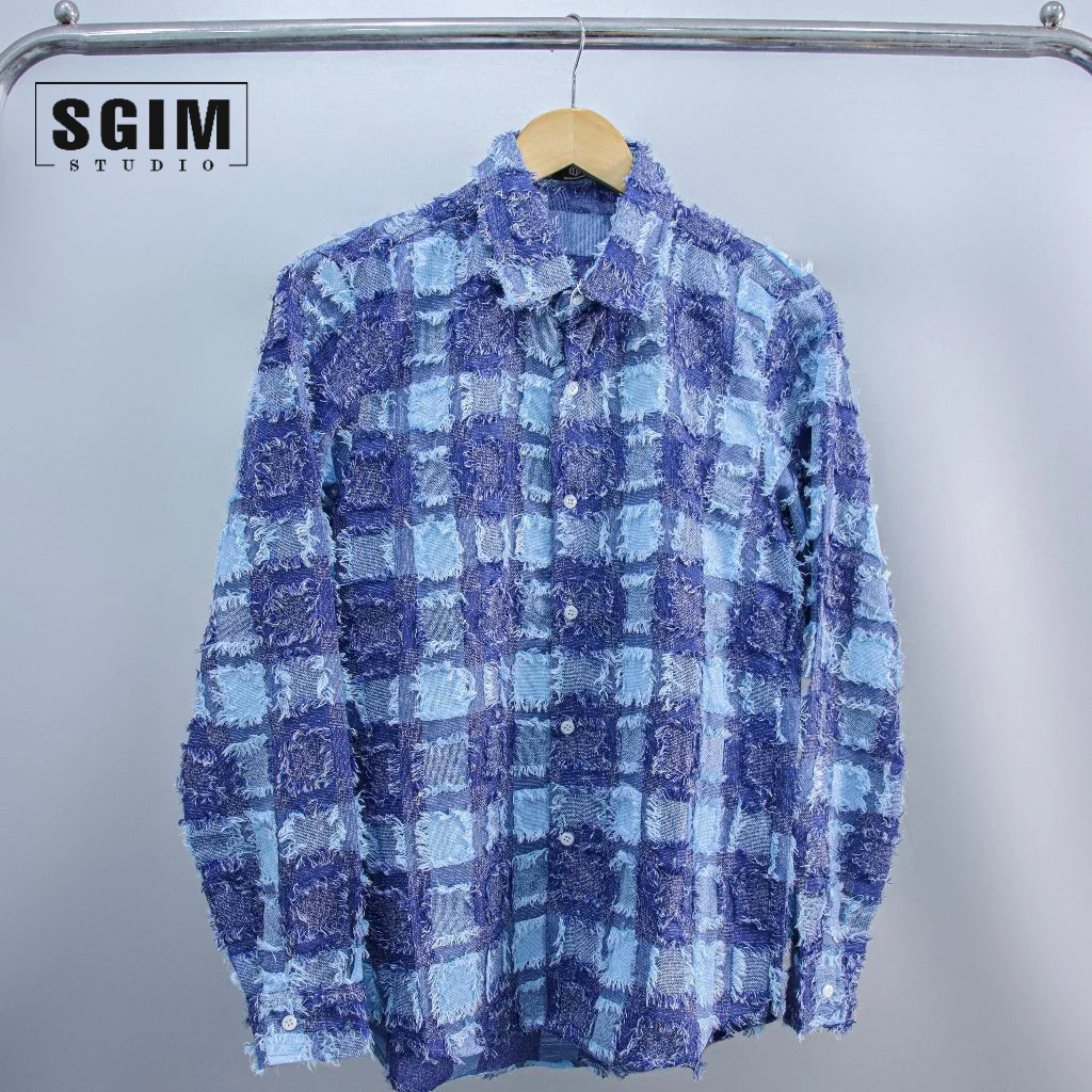 Sơ mi tuarua dài tay Hàn Quốc, sơ mi cotton hoạ tiết caro vân sợi trend 2023 | Sgimstudio