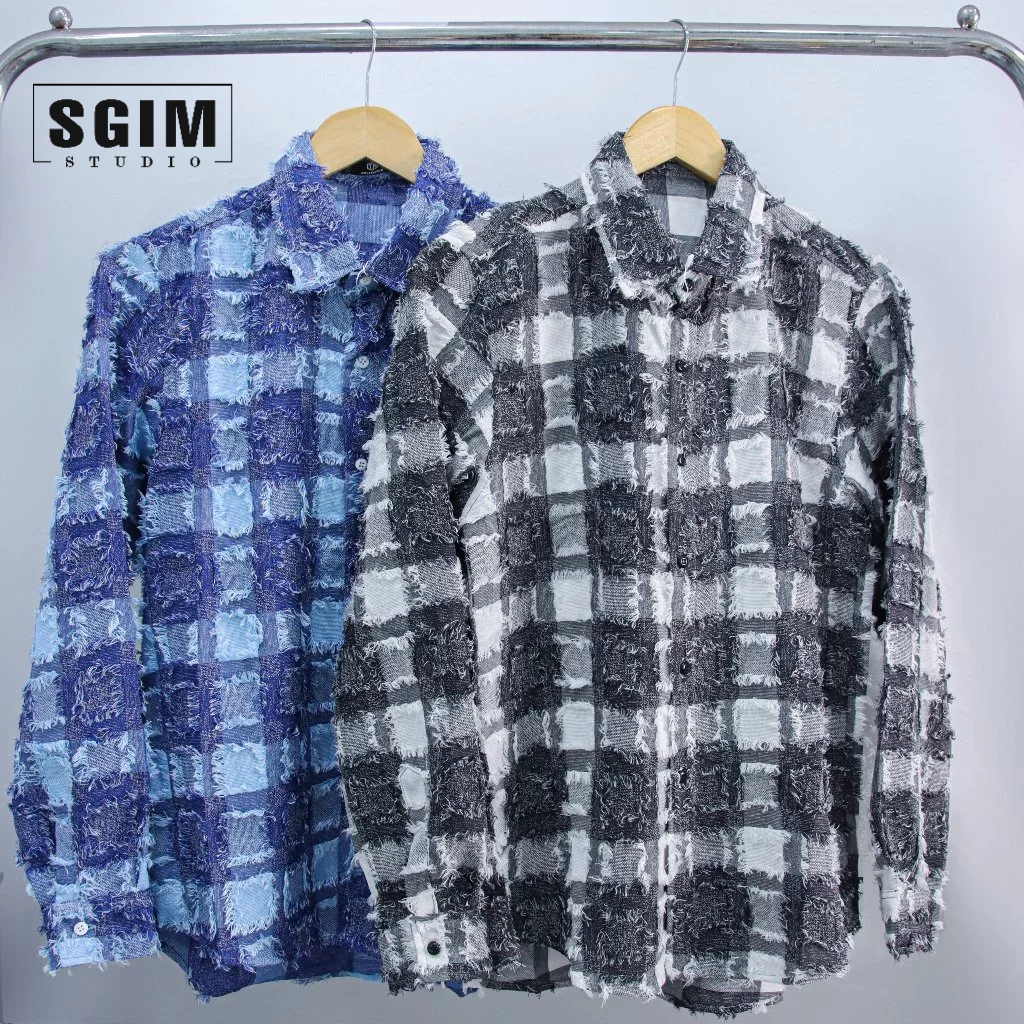 Sơ mi tuarua dài tay Hàn Quốc, sơ mi cotton hoạ tiết caro vân sợi trend 2023 | Sgimstudio