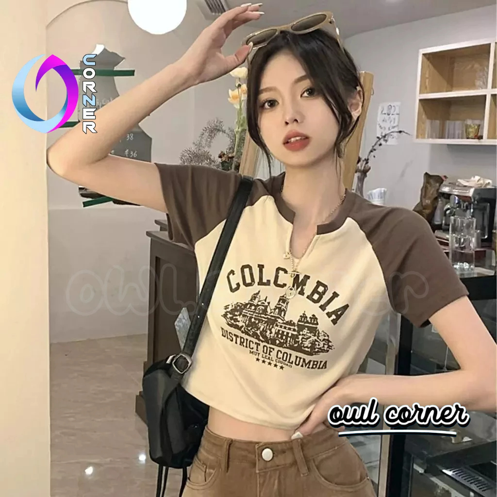 Áo Croptop Nữ COLOMBIA Tay Ngắn Ôm Body, Áo Thun Chất Borip Kiểu Nữ Sexy Thời Trang Hàn Quốc OWL CORNER