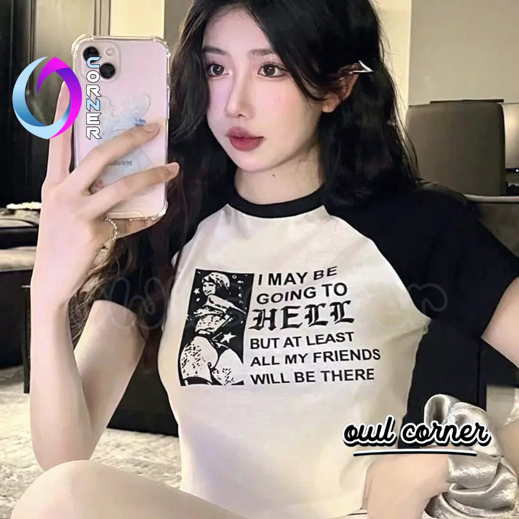 Áo Croptop Nữ HELL Tay Ngắn Ôm Body, Áo Thun Raglan Chất Borip Kiểu Nữ Sexy Thời Trang Hàn Quốc OWL CORNER