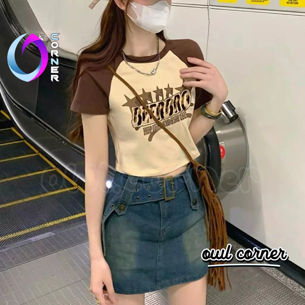 Áo Croptop Nữ Cổ Tròn Tay Ngắn BEER BRO Đẹp Ôm Body, Áo Thun Raglan Chất Borip Kiểu Sexy Thời Trang Hàn Quốc OWL CORNER