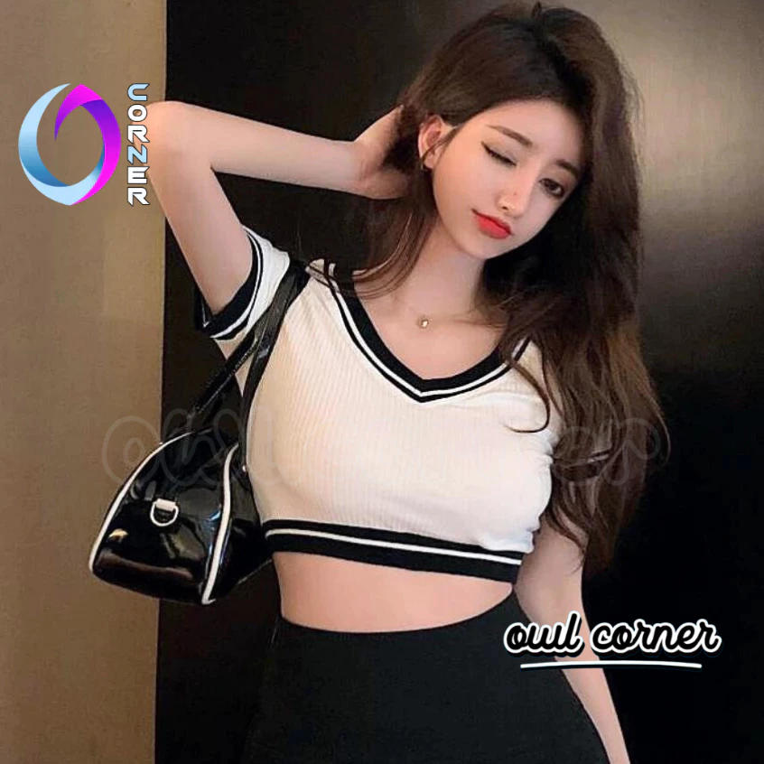 Áo Croptop Ôm Body CỔ TIM PHỐI VIỀN, Áo Thun Chất Gân Kiểu In Họa Tiết Thời Trang Hàn Quốc OWL CORNER