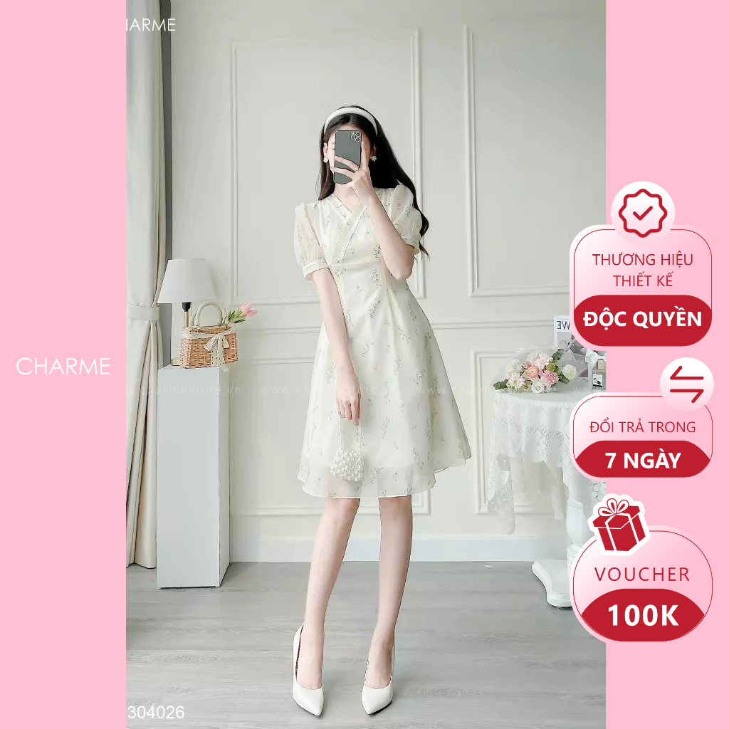 Váy hoa cổ V Charme 304026