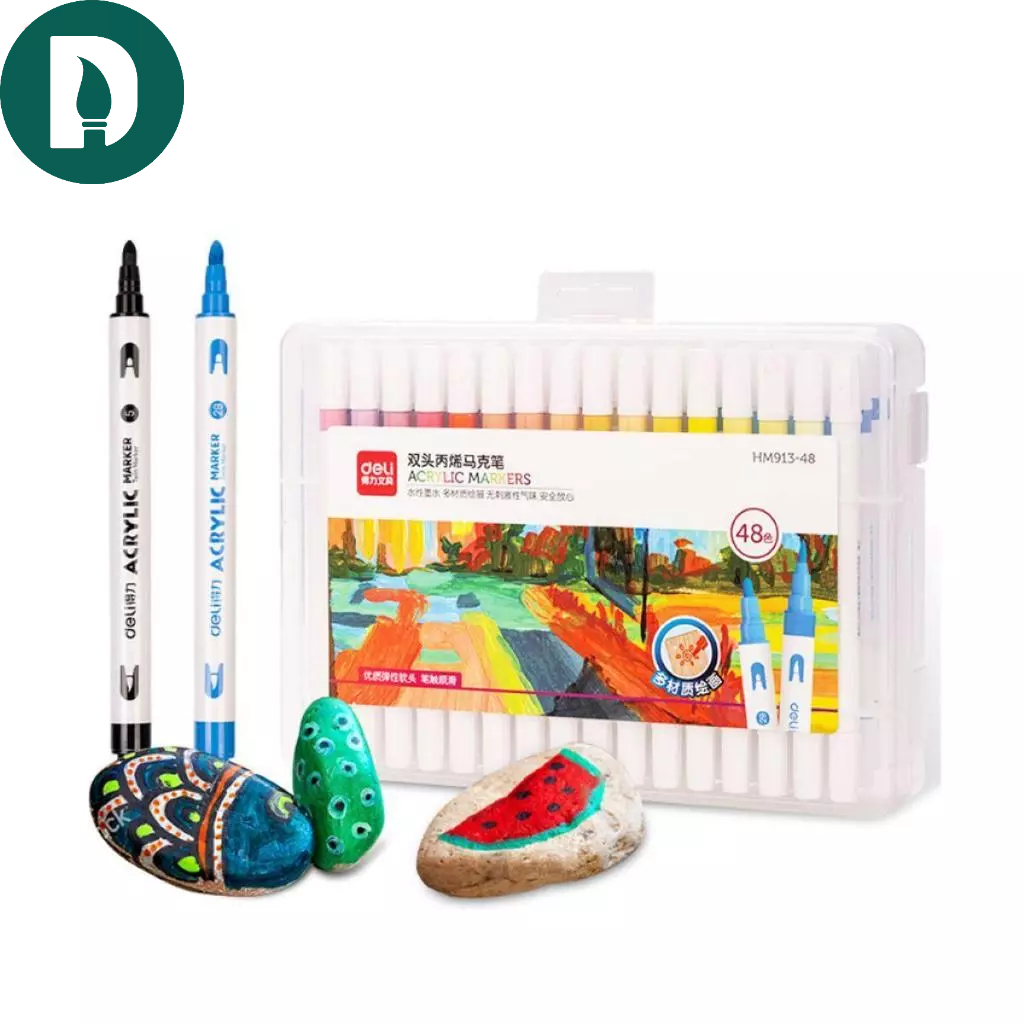 Bút Sơn Acrylic Marker 2 Đầu Cao Cấp Deli Kèm Hộp Nhựa - 12/24/36/48 Màu Hàng Chính Hãng - Họa Cụ DUTi