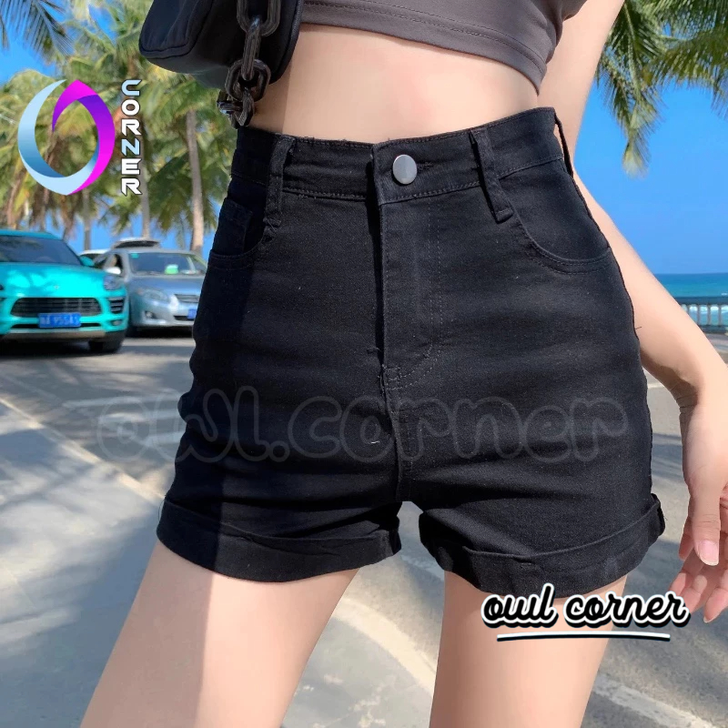 Quần SHORT LẬT LAI Nữ Vải Jean Kaki, Quần Lưng Cao Dày Đẹp Thoáng Mát OWL CORNER
