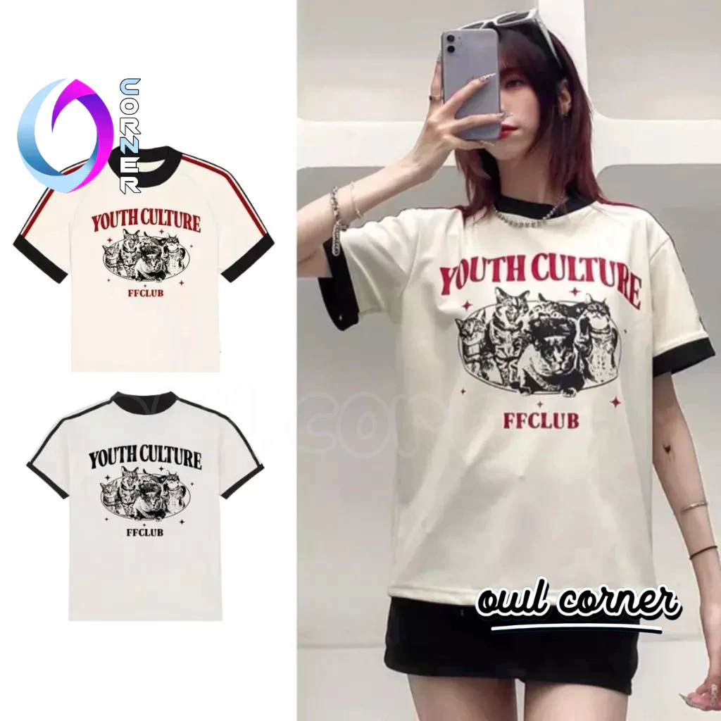 Áo Thun BABY TEE MÈO YOUTH Tay Ngắn Cổ Tròn Viền Dáng Dài Chất Thun Borip Kiểu Basic Nữ, Áo Thun Ôm Body Đẹp OWL CORNER