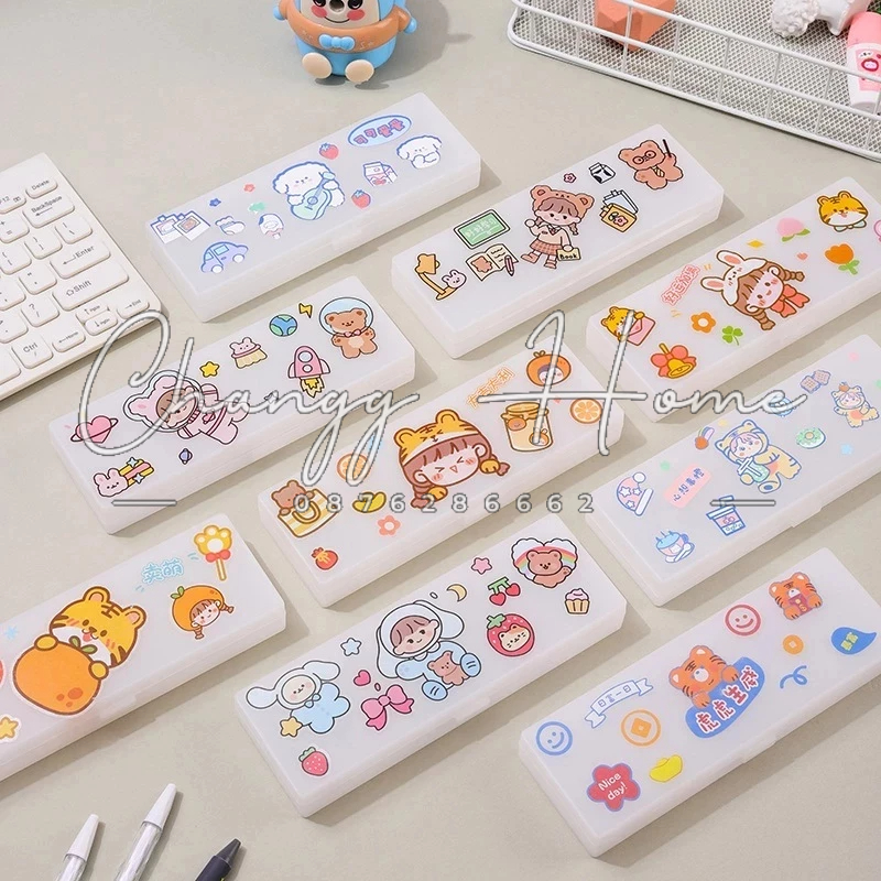 Hộp đựng bút đa năng tặng kèm sticker cute màu Pastel nhiều ngăn Buka Hộp đựng bút chia ngăn phong cách Hàn Quốc