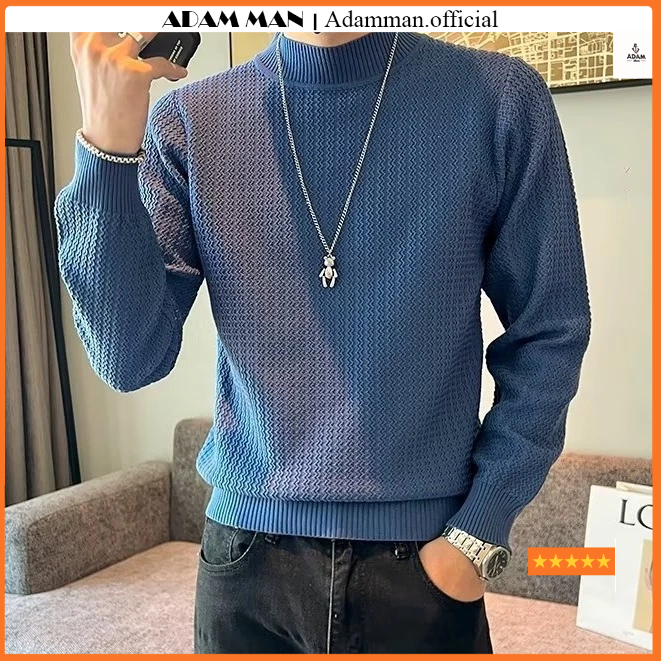 Áo len nam cao cổ 3p trẻ trung cá tính, áo len nam vặn thừng nhỏ cổ tròn phong cách hàn quốc - ADAMMAN