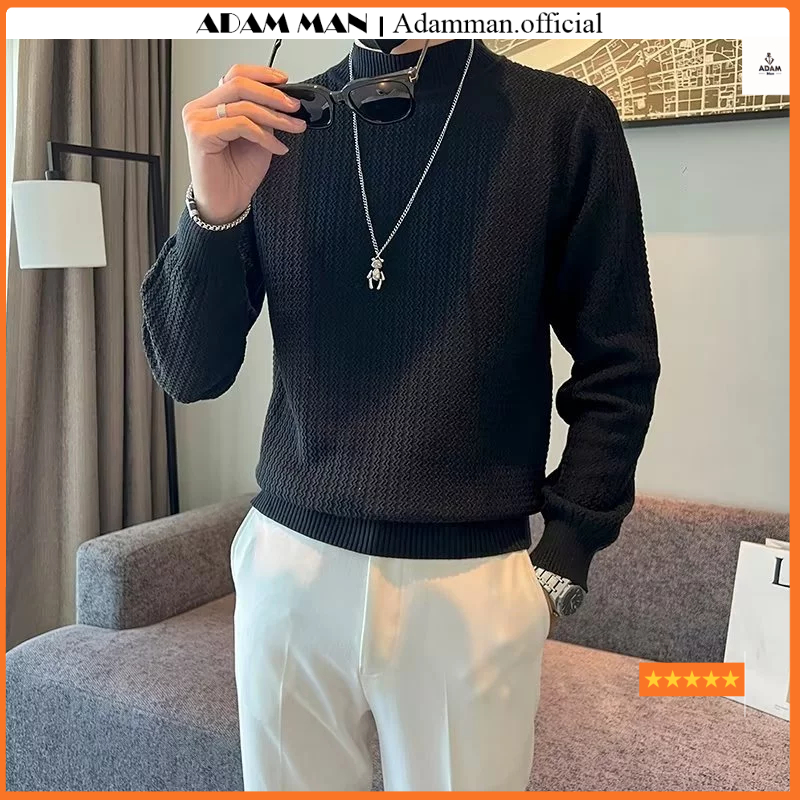 Áo len nam cao cổ 3p trẻ trung cá tính, áo len nam vặn thừng nhỏ cổ tròn phong cách hàn quốc - ADAMMAN