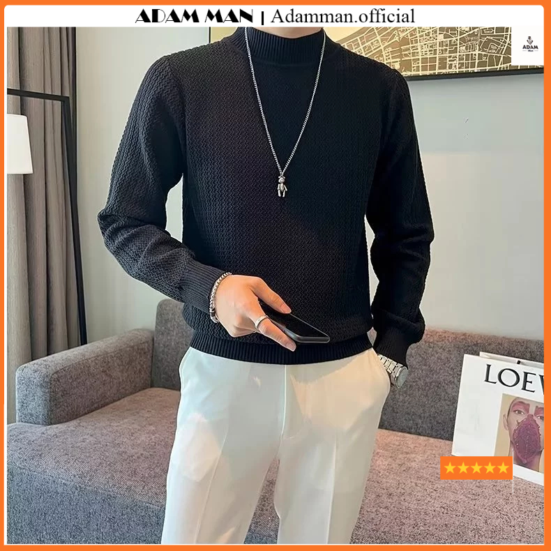 Áo len nam cao cổ 3p trẻ trung cá tính, áo len nam vặn thừng nhỏ cổ tròn phong cách hàn quốc - ADAMMAN