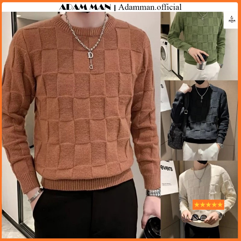 Áo len nam họa tiết phối caro full , áo len nam chất len lông cừu mềm mại phong cách trẻ trung cá tính- ADAMAN