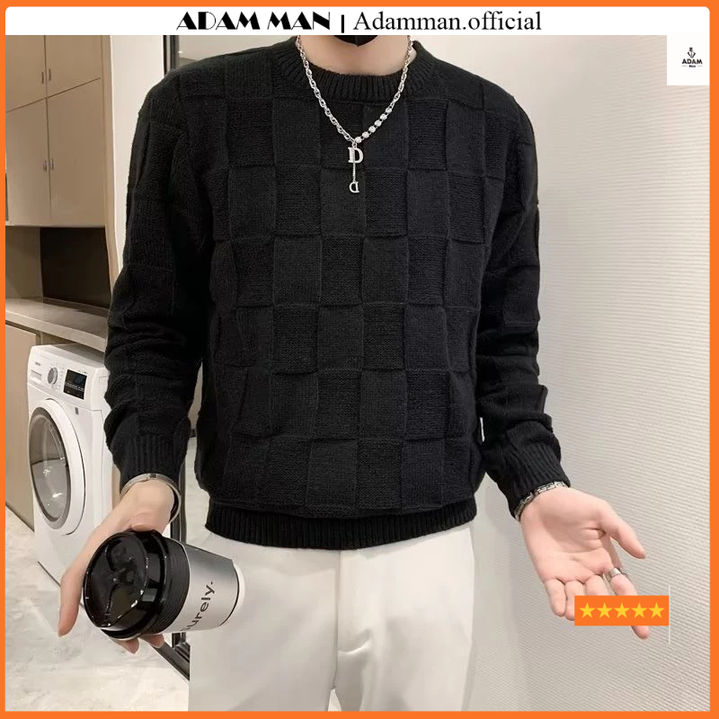 Áo len nam họa tiết phối caro full , áo len nam chất len lông cừu mềm mại phong cách trẻ trung cá tính- ADAMAN