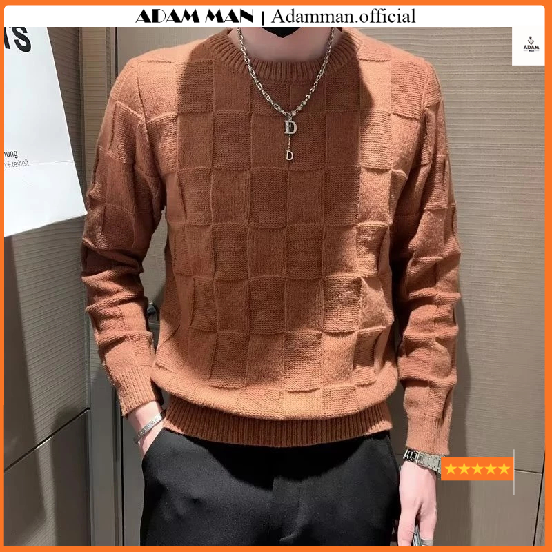 Áo len nam họa tiết phối caro full , áo len nam chất len lông cừu mềm mại phong cách trẻ trung cá tính- ADAMAN
