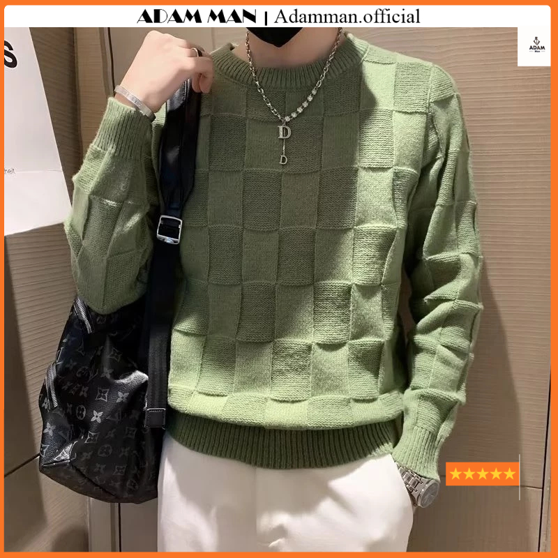 Áo len nam họa tiết phối caro full , áo len nam chất len lông cừu mềm mại phong cách trẻ trung cá tính- ADAMAN