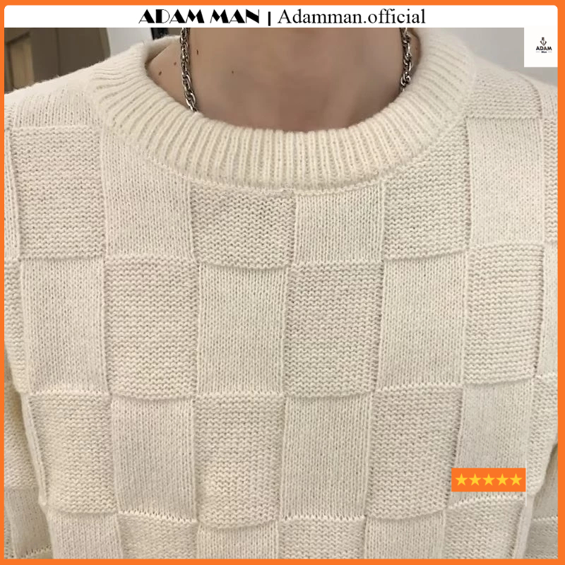 Áo len nam họa tiết phối caro full , áo len nam chất len lông cừu mềm mại phong cách trẻ trung cá tính- ADAMAN