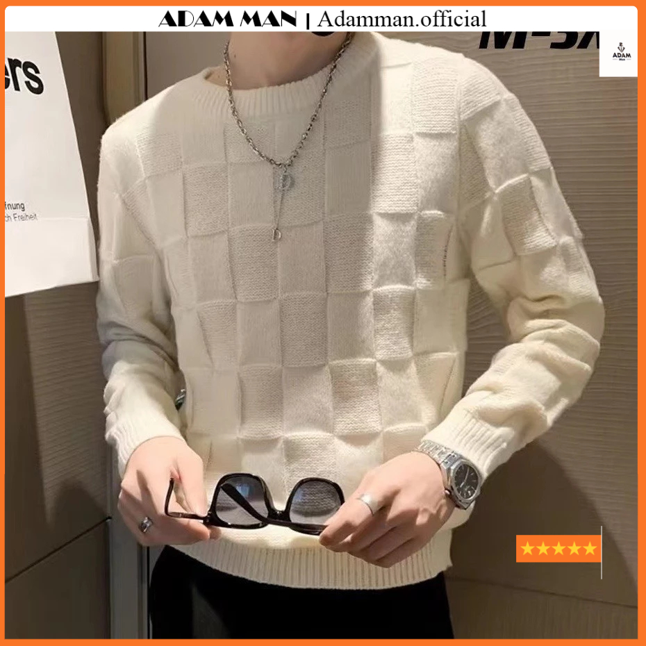 Áo len nam họa tiết phối caro full , áo len nam chất len lông cừu mềm mại phong cách trẻ trung cá tính- ADAMAN