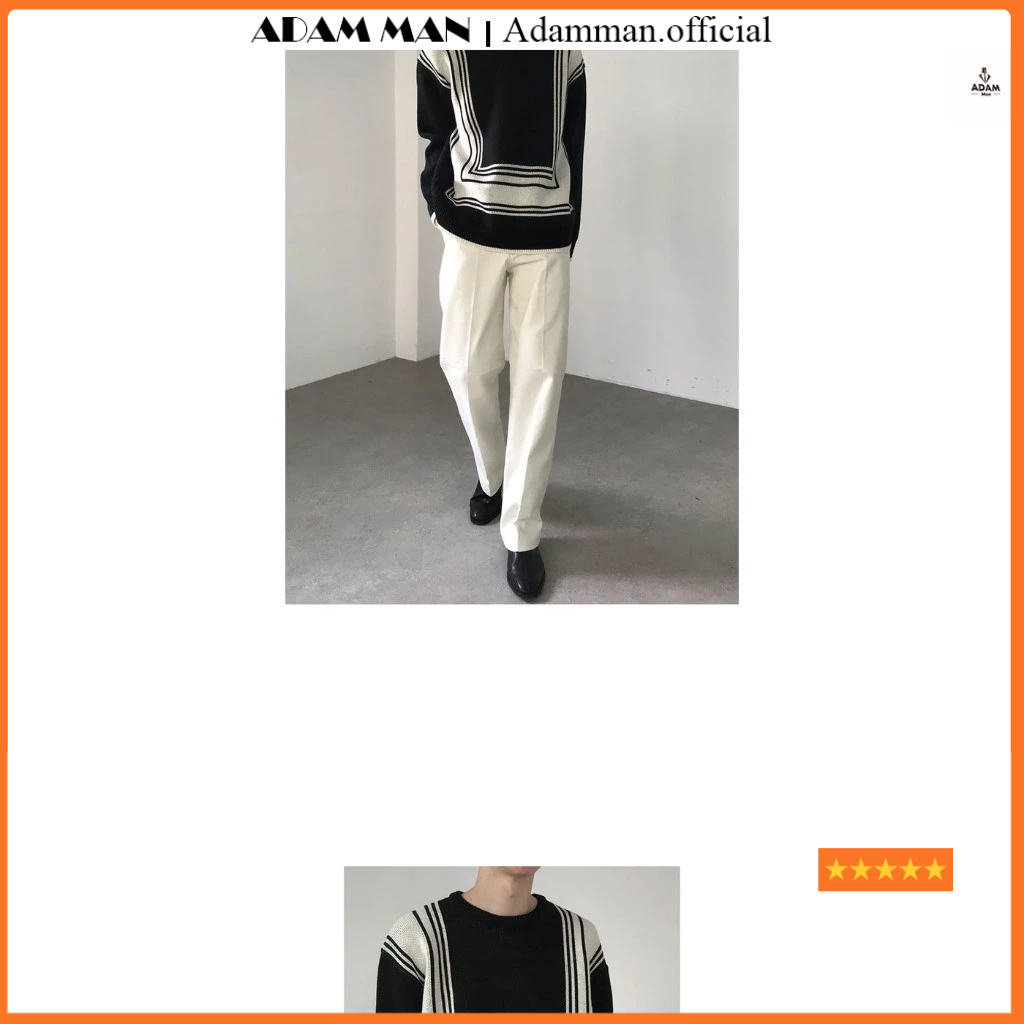 Áo len nam phối hoạ tiết đen trắng, áo len nam cổ tròn len dệt kim hàng loại 1 - ADAMMAN