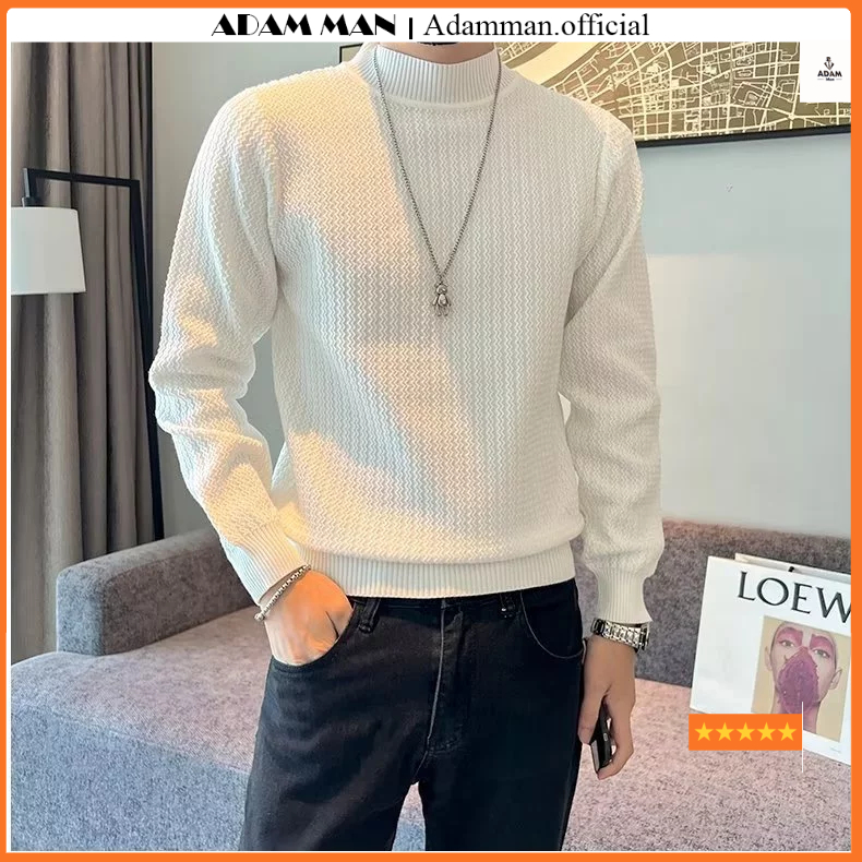 Áo len nam cao cổ 3p trẻ trung cá tính, áo len nam vặn thừng nhỏ cổ tròn phong cách hàn quốc - ADAMMAN