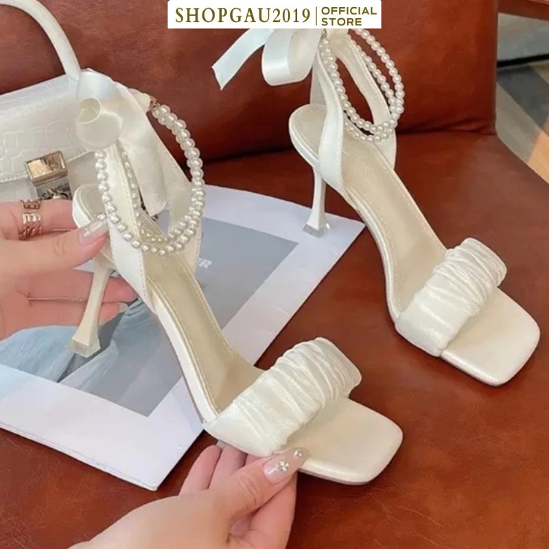 Giày cao gót nữ gót nhọn 9p / sandal cao gót nữ 9 phân thắt nơ quai ngọc hottrend