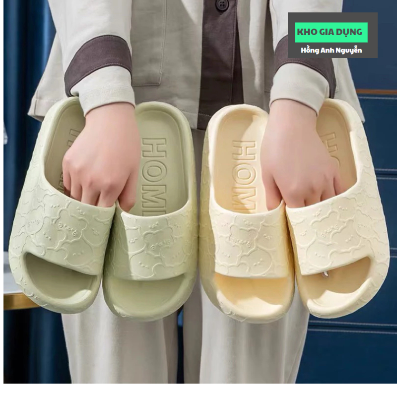 Dép lê, dép xốp quai ngang gấu đi trong nhà, văn phòng,họa tiết gấu EVA siêu nhẹ êm chân, không mùi
