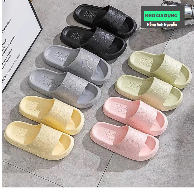 Dép lê, dép xốp quai ngang gấu đi trong nhà, văn phòng,họa tiết gấu EVA siêu nhẹ êm chân, không mùi
