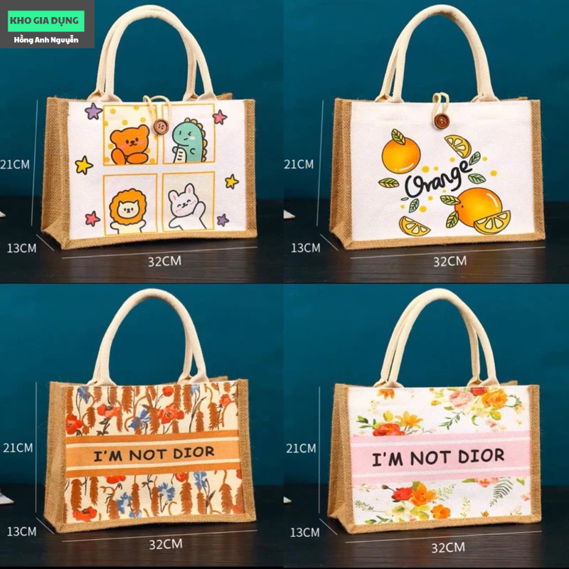 Túi cói tote vintage phong cách hàn quốc họa tiết siêu chanh xả