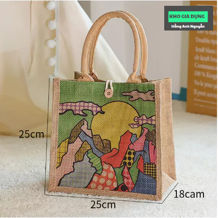 Túi vải canvas họa hình đặc sắc vintage thời trang dạo phố size lớn, tiện dụng bền đẹp