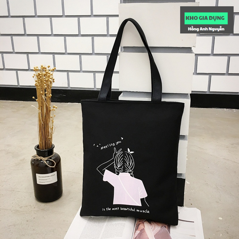 Túi xách vải canvas, TÚI TOTE, nhiều họa tiết dễ thương, phong cách hàn