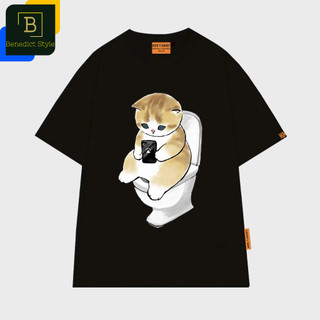 Áo thun unisex con Mèo ngồi toilet xài điện thoại vui nhộn cat shirt BND520