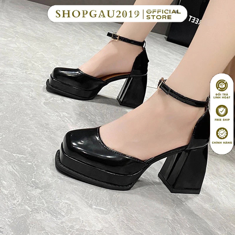 Giày cao gót bít mũi hở sườn 9p da bóng kiểu dáng đơn giản cao cấp