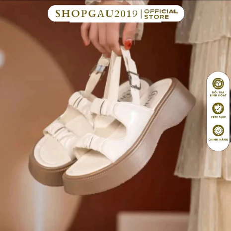 Sandal ullzang 4cm 2 quai ngang nhún nhún kiểu siêu xinh