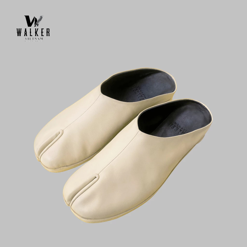 Dép Tabi gót 2cm/ Dép xỏ ngón nam/nữ màu kem gót 2cm - Walker 013C-2cm - Walker Tabi Slipper 013C in Cream with 2cm Heel