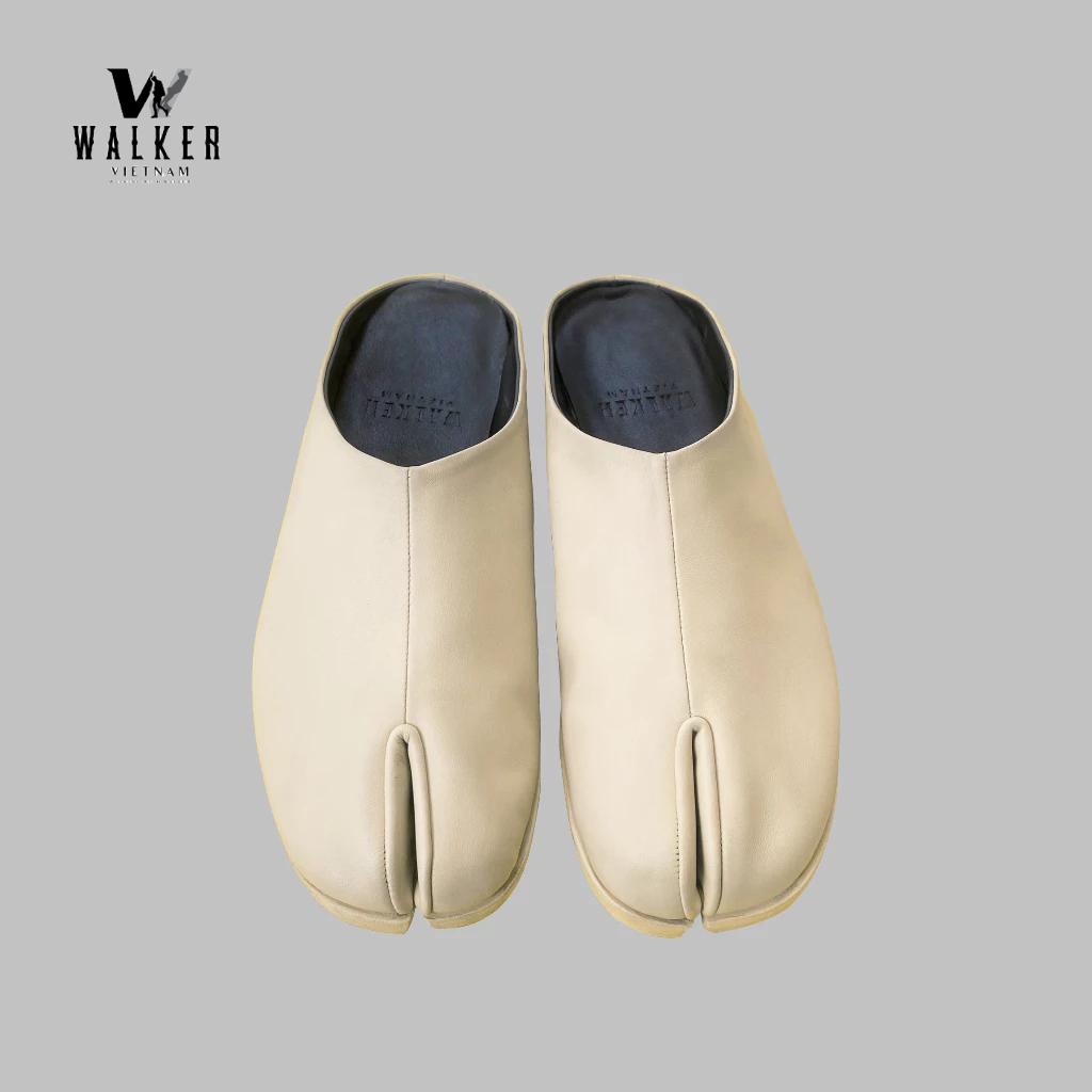 Dép Tabi gót 2cm/ Dép xỏ ngón nam/nữ màu kem gót 2cm - Walker 013C-2cm - Walker Tabi Slipper 013C in Cream with 2cm Heel
