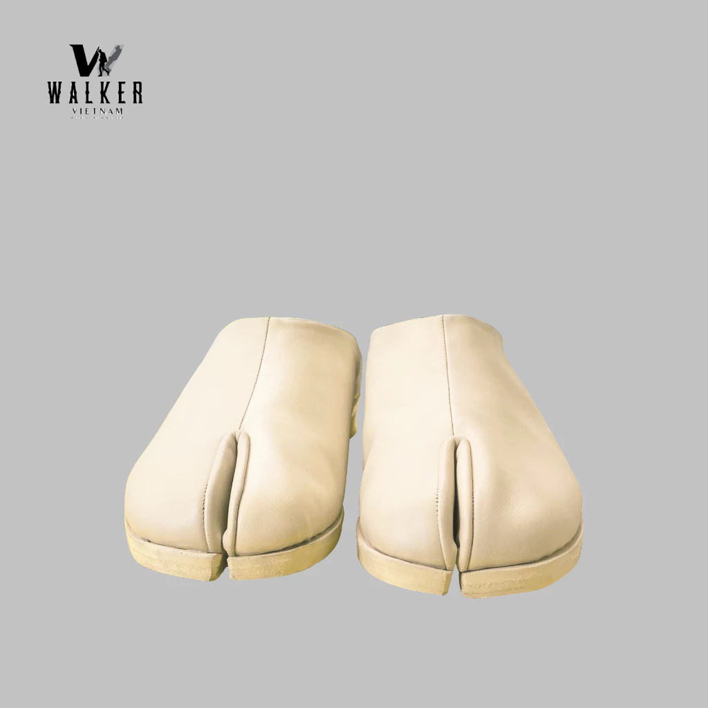 Dép Tabi gót 2cm/ Dép xỏ ngón nam/nữ màu kem gót 2cm - Walker 013C-2cm - Walker Tabi Slipper 013C in Cream with 2cm Heel