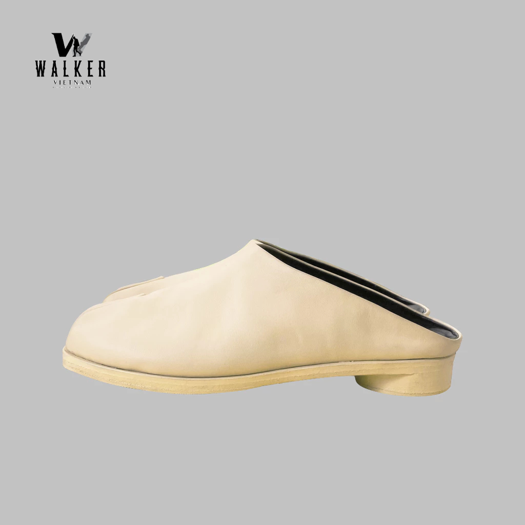 Dép Tabi gót 2cm/ Dép xỏ ngón nam/nữ màu kem gót 2cm - Walker 013C-2cm - Walker Tabi Slipper 013C in Cream with 2cm Heel