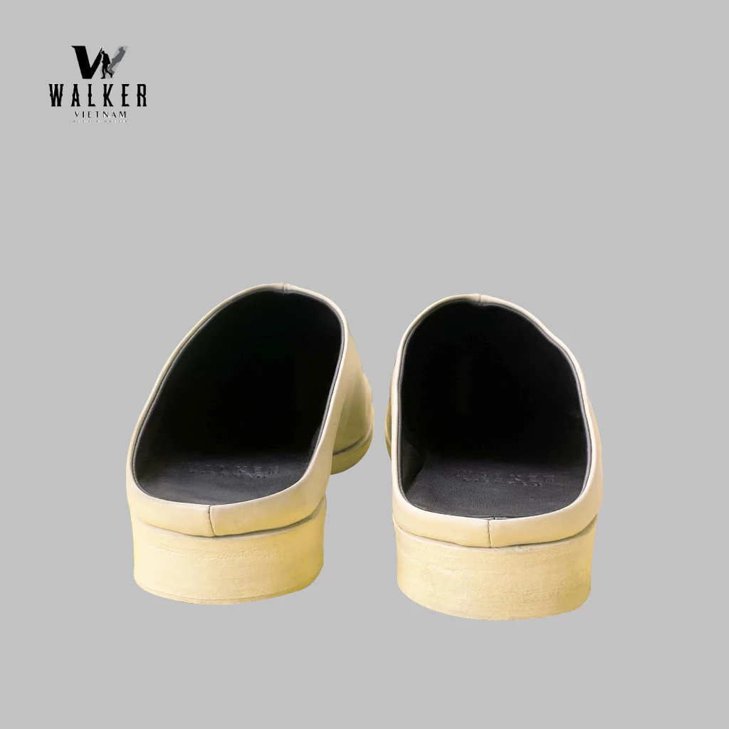 Dép Tabi gót 2cm/ Dép xỏ ngón nam/nữ màu kem gót 2cm - Walker 013C-2cm - Walker Tabi Slipper 013C in Cream with 2cm Heel