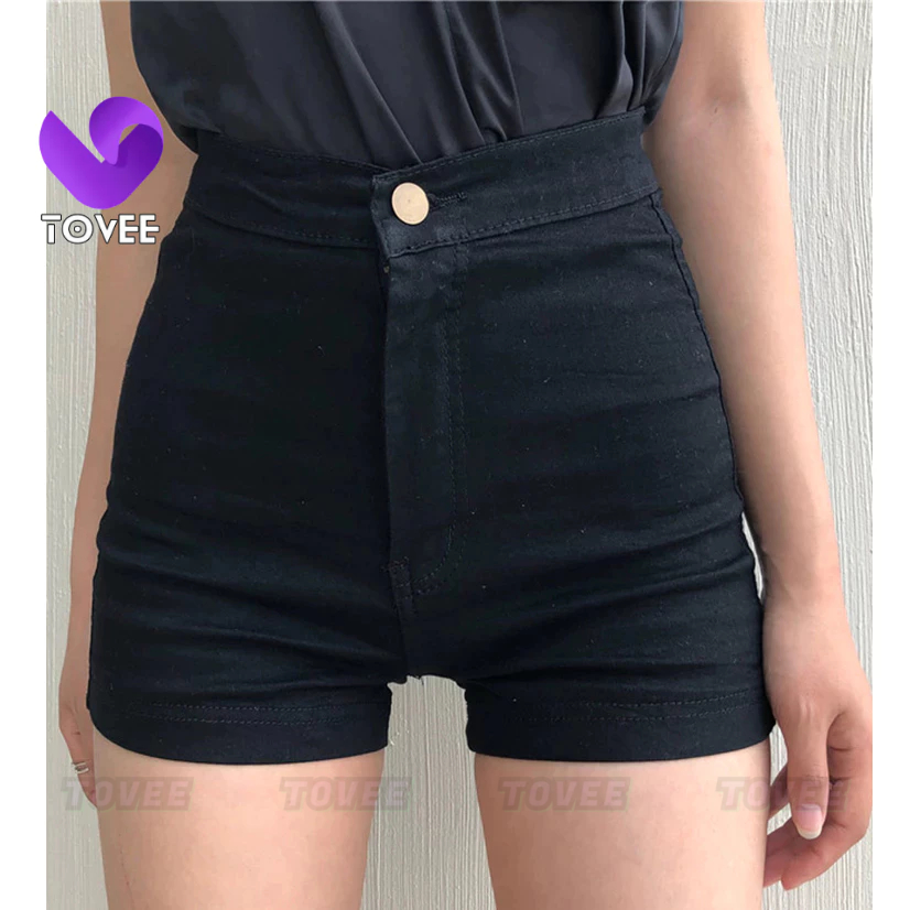 Quần SHORT KAKI JEAN TRƠN Nữ Lưng Cao Tôn Dáng Chất Jean Kaki, Vải Dày Đẹp Cao Cấp TOVEE