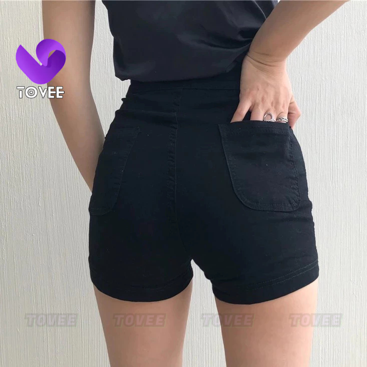 Quần SHORT KAKI JEAN TRƠN Nữ Lưng Cao Tôn Dáng Chất Jean Kaki, Vải Dày Đẹp Cao Cấp TOVEE