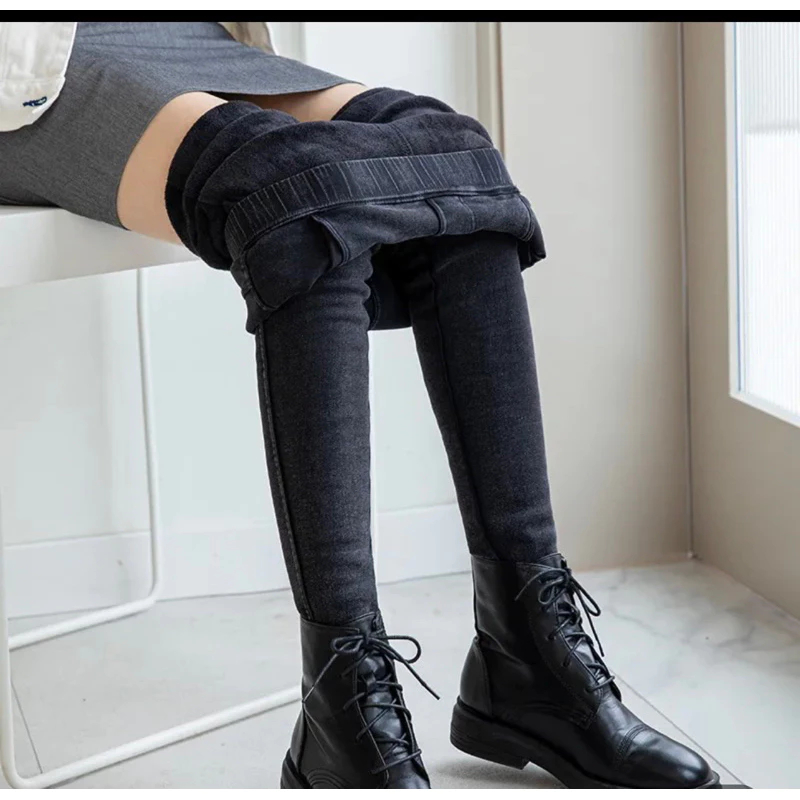 Quần jeans lót lông co giãn ấm áp cho mùa đông freesize từ 50-65kg, quần legging jeans đi lạnh, quần jeans lót lông