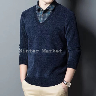 (Nhung) Áo len nhung nam hai lớp cổ sơmi thanh lịch,lót nhung cao cấp ấm áp VNXK chất len cao cấp không xù lông