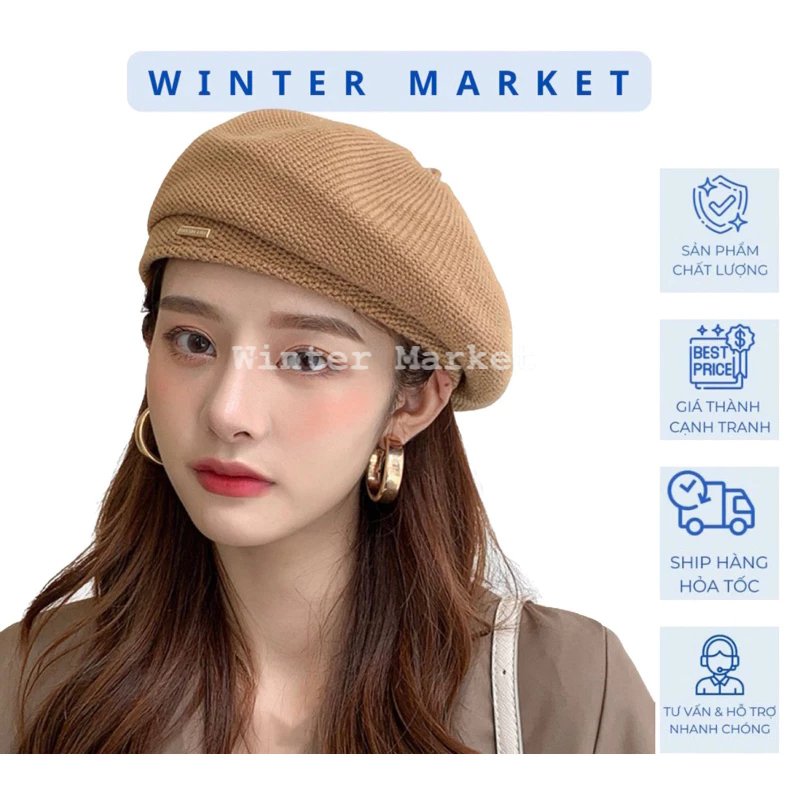 Mũ Beret nữ thời trang phong cách Hàn quốc mũ nồi chất liệu cứng cáp có dây điều chỉnh kích cỡ trong nón