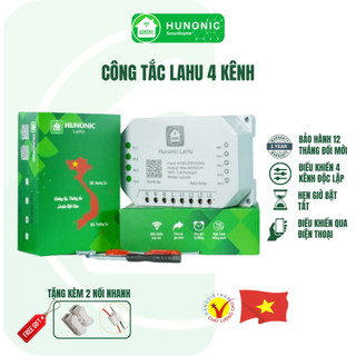 Công tắc thông minh kết nối Wifi Hunonic Lahu 4 kênh - 500W/kênh điều khiển mọi thiết bị từ xa qua điện thoại