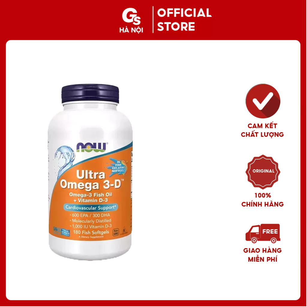 Viên uống dầu cá Now Ultra Omega 3-D, 600 EPA / 300 DHA Fish Oil + Vitamin D-3 nhập khẩu Mỹ - Gymstore