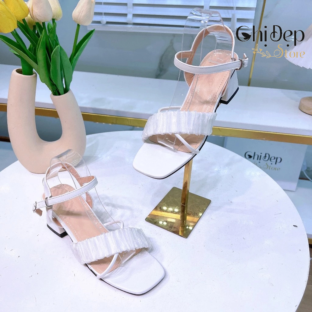 Sandanl cao gót nữ đế vuông quai bèo nhún chéo 5 phân, giày sandal 5 phân Chị Đẹp Store mã U12