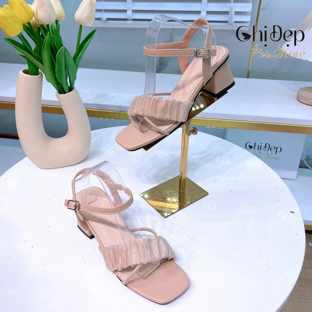 Sandanl cao gót nữ đế vuông quai bèo nhún chéo 5 phân, giày sandal 5 phân Chị Đẹp Store mã U12